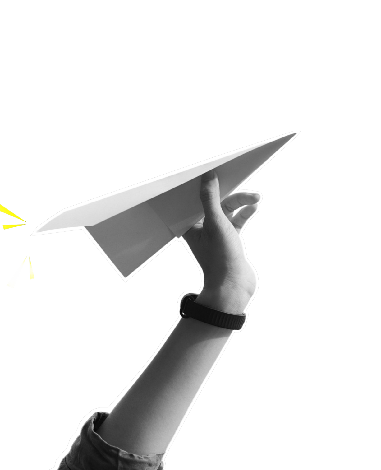 Hand throwing paper airplane